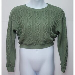 LA Hearts by PacSun Womens Green Crop Cable Knit Sweater Sz S Minimalist Cottage